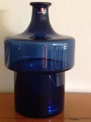 Vintage Rare Iittala Timo Sarpaneva I - Glass Series Blue Decanter,  Vase - Signed