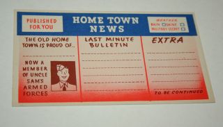 Vintage 1940s Wwii War Soldier Cartoon Home Town News Army Postcard Nos