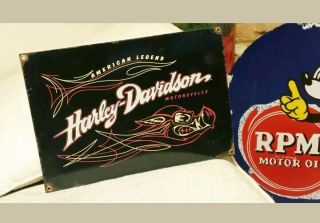 Vintage American Legend Hog Harley Davidson Motorcycles Porcelain Sign