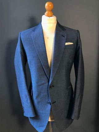 Vintage Bespoke Blue Mohair Single Breasted Prince Of Wales Suit Size 38 40
