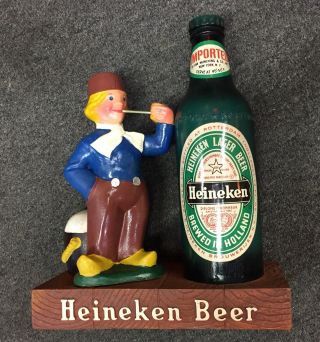 Vintage Heineken Beer Statue Bottle Man Pipe Mancave Brewerianna Classic Display