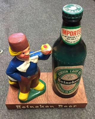 Vintage HEINEKEN BEER STATUE Bottle Man Pipe ManCave Brewerianna Classic Display 3