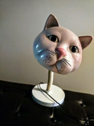 Vintage Retro Mid - Century Ceramic Pink Cat Head Gooseneck Desk Lamp Very Rare 2