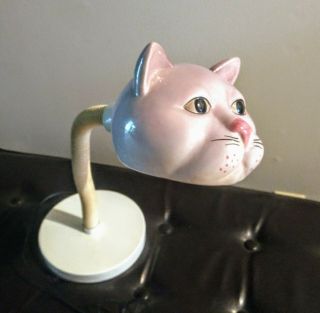 Vintage Retro Mid - Century Ceramic Pink Cat Head Gooseneck Desk Lamp Very Rare 5