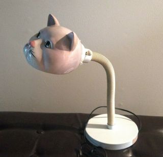 Vintage Retro Mid - Century Ceramic Pink Cat Head Gooseneck Desk Lamp Very Rare 6