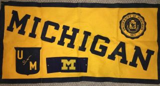 Vintage Antique University Of Michigan Felt & Banner Pennant 1940’s 50’s Ncaa