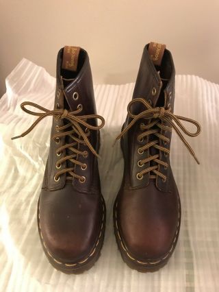 Vintage Dr.  Martens Air Wair Brown Leather Boots Uk Sz 4 Yellow Stitches England
