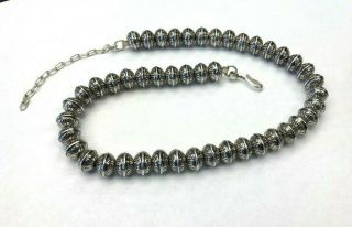 Vintage Sterling Silver Stamped Bead Necklace 18 "