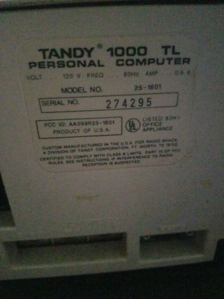 Vintage Tandy 1000 TL Desktop Computer As - Is 3