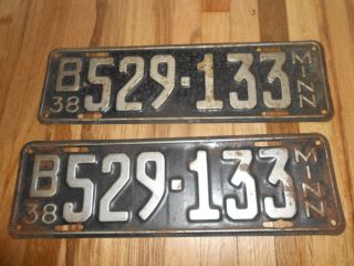 Vintage Mn Minnesota License Plates 1938 529133
