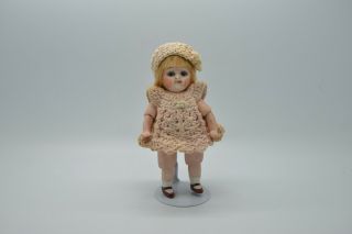 Antique Germany Porcelain Bisque Googly Doll With Glass Eye Cute Little Dress