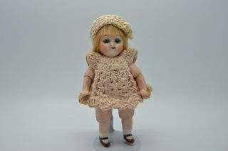 Antique Germany Porcelain Bisque googly Doll with glass eye cute little dress 2