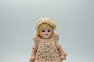 Antique Germany Porcelain Bisque googly Doll with glass eye cute little dress 3