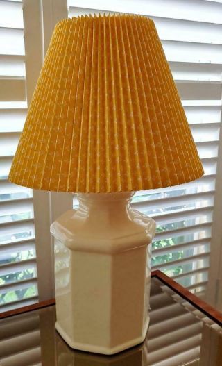 Vintage Laura Ashley Cream Ceramic Lamp With Yellow Shade -