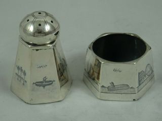Iraqi,  Silver & Nielo Enamel Salt & Pepper Pot C1930,  64gm