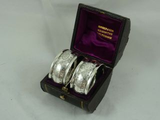 Boxed Pair,  Solid Silver Victorian Napkin Rings,  1893