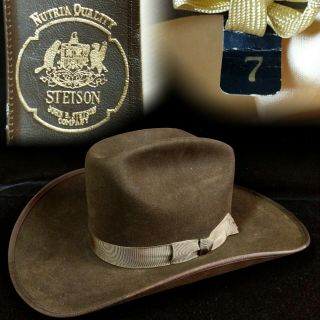 Vintage 7 1960s Stetson Nutria Quality Wide Ribbon Western Cowboy Hat