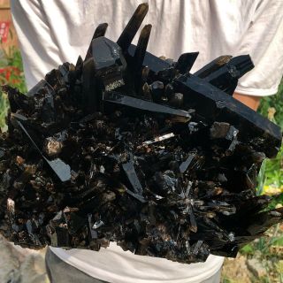 10.  96LB Natural Black Quartz Crystal Cluster Mineral Specimen Rare 129 4