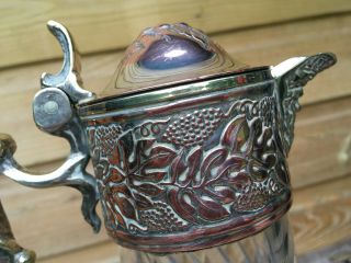 Antique Victorian Silver Plate On Copper Diamond Glass Claret Jug Decanter C1890