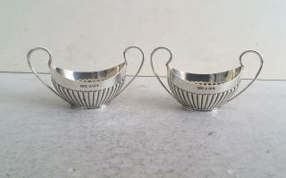 Pretty,  Pair Small Oval Antique Solid Silver Salt Cellars.  Sheff.  1891.