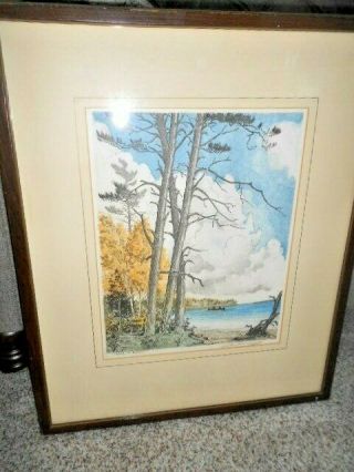 Vintage Color Etching Leon R.  Pescheret Whitewater Wi Framed Glass 23 X 19 Inch