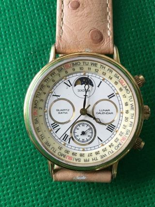 Gents Gold Plated Sekonda Lunar Calendar Moonphase Quartz Watch