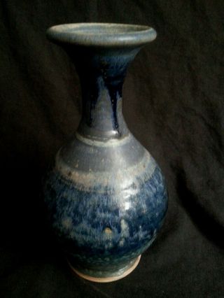 Vintage Dubois Studio Pottery Stoneware Blue Vase 9 Inches