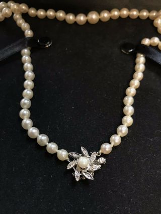 Vintage Diamond And Pearl Necklace With 14k White Gold Clasp 18”