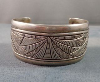 Wonderful Vintage Navajo Anna Begay Sterling Silver Wide Cuff Signed