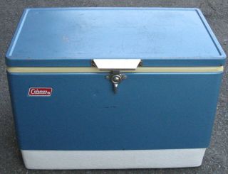 Vintage Camping Coleman Cooler Metal Handles Blue With Tray