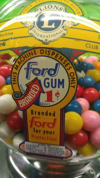 FORD GUM & MACHINE CO.  INC.  - 1 CENT GUMBALL MACHINE - VINTAGE w/ TOPPER 2