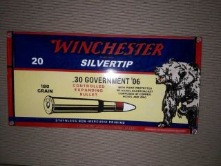 Vintage Authentic Porcelain Winchester Silvertip Enamel Sign 18 X 9 Inches