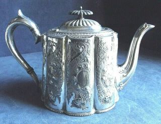 Good Victorian Silver Plate Ornate Engraved Teapot C1890 By William Hutton