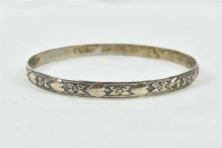 Vintage Danecraft Sterling Silver Bracelet Bangle Hearts Flowers Etched Jewelry