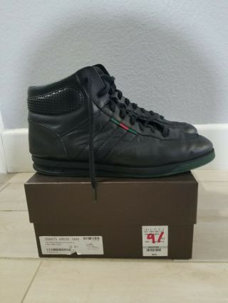 1984 Gucci Sneaker Mens 268675 size 9.  5G Black Hi Double G Rare OG 1980s US 10.  5 2