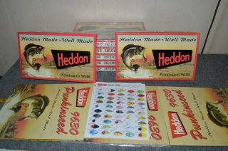 7 Limited Edition Heddon Punkinseed Fishing Lure Dealer Boxes,  7 Signs,  4 Color