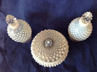 VINTAGE FENTON ART GLASS FRENCH OPALESCENT HOBNAIL POWDER & PERFUME SET 4