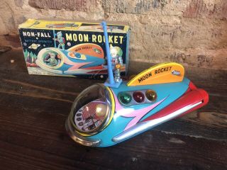 Moon Rocket By Modern Toys.  Japan.  Battery Operated Vintage W/box Rare Tin