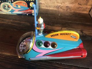 Moon Rocket By Modern Toys.  Japan.  Battery Operated Vintage w/box Rare Tin 2