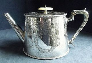 Victorian Silver Plated Engraved Teapot C1875 By Roberts & Cadman