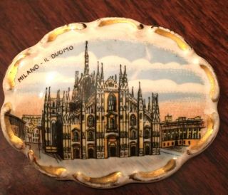 Antique Victorian Landscape Scene Hand Painted Porcelain Brooch Milan Italy Pin