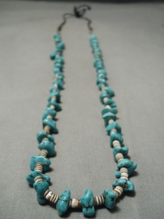Very Rare Black String Vintage Navajo Spiderweb Turquoise Nugget Necklace Old