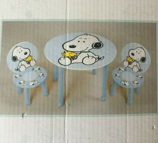 Vtg Baby Snoopy Child Size Table & 2 Chair Set Peanuts Furniture Nos Nib Blue