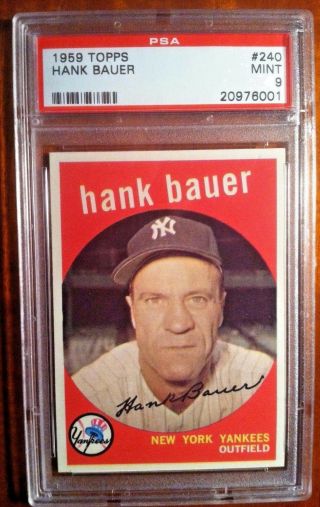 1959 Topps 240 Hank Bauer Psa 9 Yankees,  Rare,  Only 2 Higher,  Smr Is $350