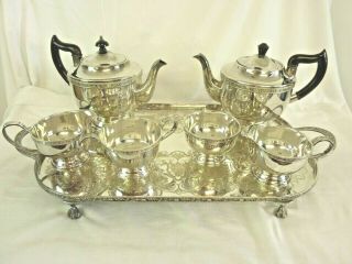 Vintage Viners Alpha Plate Silver Teapots,  Cream Jugs,  Sugar Bowls & Tray Ns