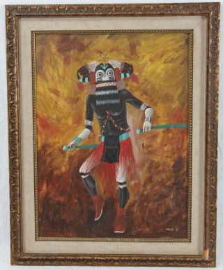 Neil David Sr.  1971 Vintage 18x24 Oil Painting Hopi Broad Face Kachina