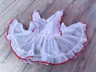 Vintage Baby Girl Nylon Party Dress Daddy ' s Girl White Pinafore Red Big Doll 50s 3