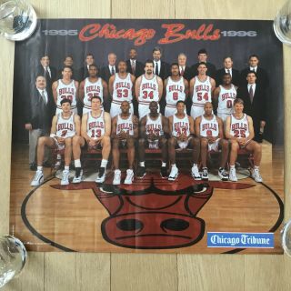 Rare Vintage Chicago Bulls 1995 - 96 Team Poster Michael Jordan Tribune