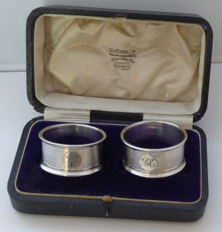 Boxed Pair 1932 Hallmarked Solid Silver Napkin Rings Serviette Ring