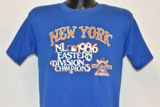 Vintage 80s York Mets 1986 Eastern Division Champs Blue T - Shirt Baseball M